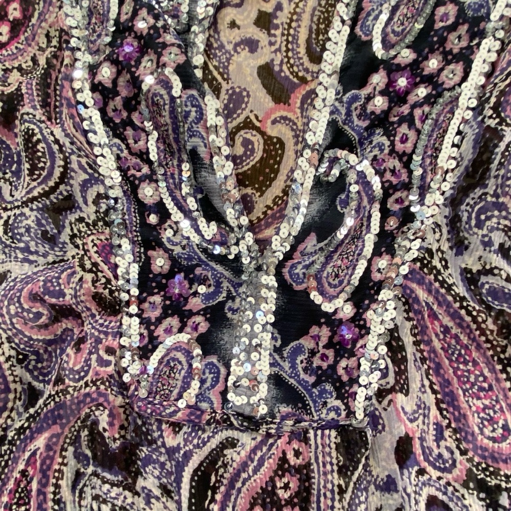 NY Collection 100% Silk Sheer Paisley Blouse Boho Sequin Plus Size 1X - Picture 6 of 10